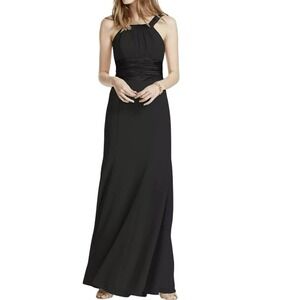 DAVID'S BRIDAL Size 2 Black Chiffon Charmeuse Formal Gown Evening Long Dress‎